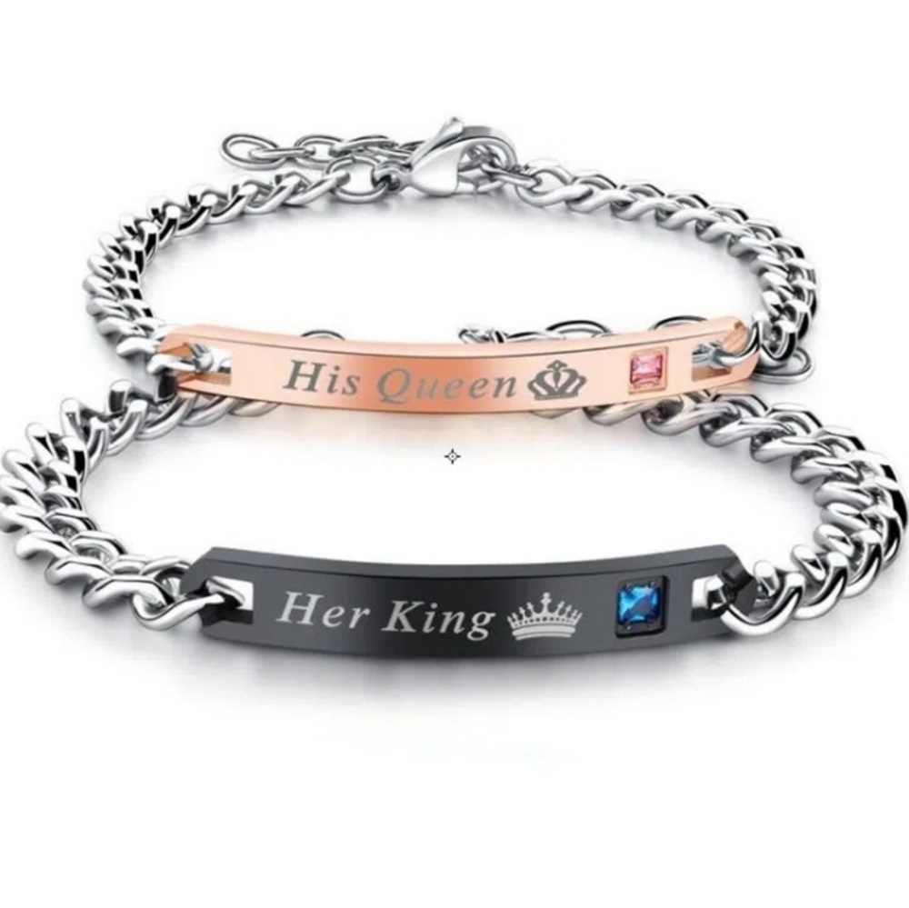 HIS QUEEN--- HER KING --COUPLES BRACELET SET his queen her king bracelets
